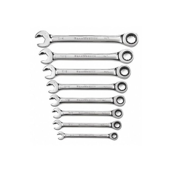 8 Piece 72-Tooth 12 Point Open End Ratcheting Combination SAE Wrench Set