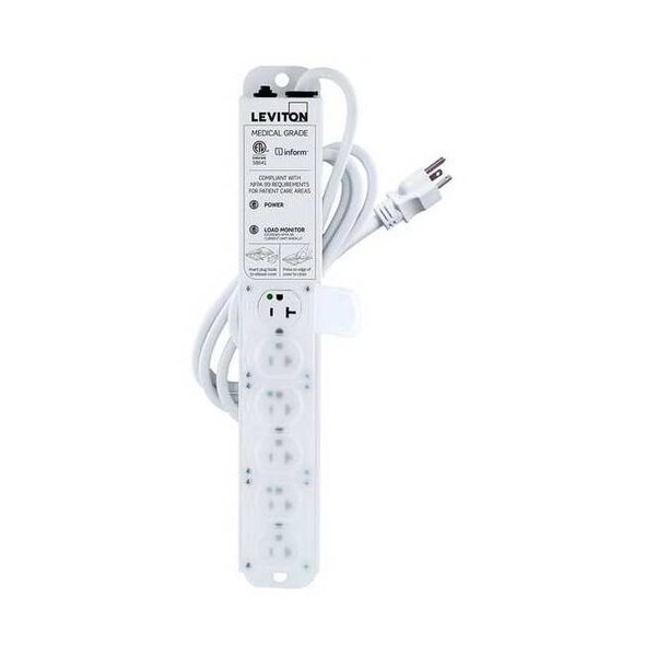 Leviton Outlet Strip, Medical Grade, 6 5-20R, 5-20P, 7 ft., White 53C6M-2N7