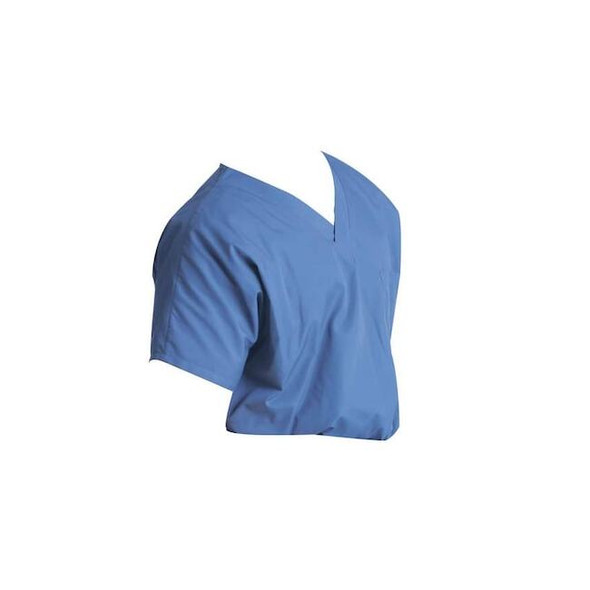 Scrub Shirt, Cotton/Polyester, Short Sleeve, 1 Pockets, V-Neck, Blue, Size XS