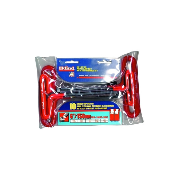 Cushion Grip Hex T-Key Set, 10 per pouch, Hex Tip, Inch, 6 in Handle