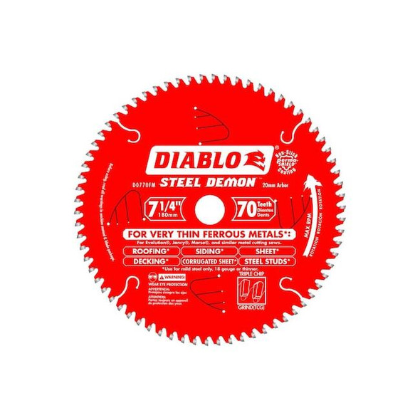 Diablo CircularSawBlade,Carbide,Dia:7" D0770FM