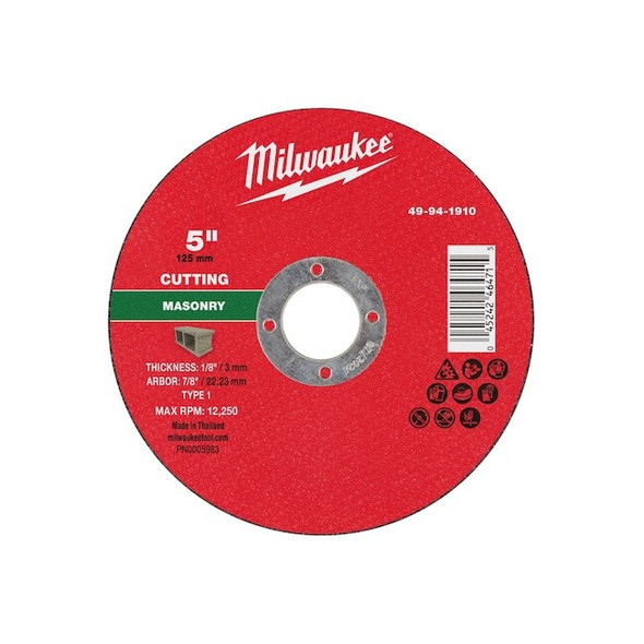 Milwaukee Tool Cut-Off Wheel,7/8" Sz,5" dia. 49-94-1910