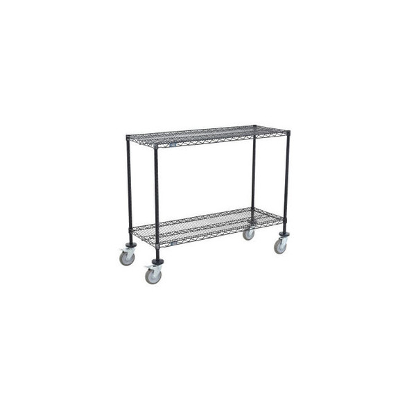Nexel 2 Shelf Shelf Cart Black Epoxy 30""W x 14""D x 40""H Poly Casters 4 Swivel