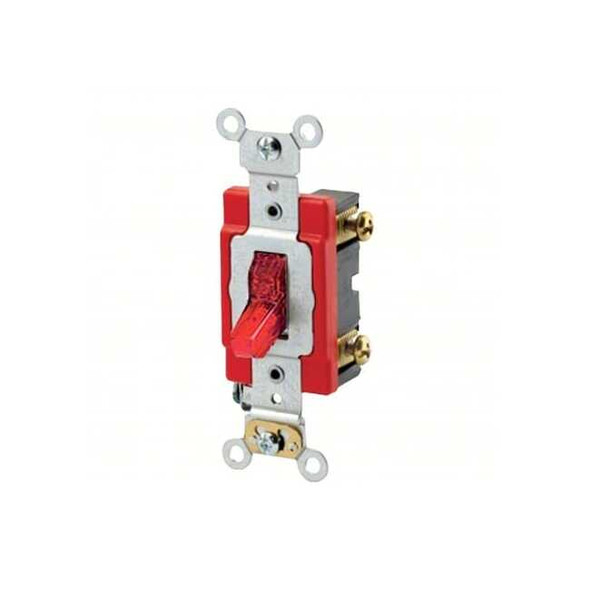 Leviton Wall Switch, 1 hp, Toggle, 20 A, Red 1221-PLR