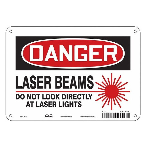 Laser Warning Sign, 7 in H, 10 in W, Aluminum, Vertical Rectangle,451R49