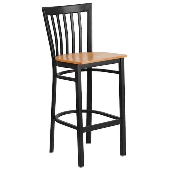 Flash Furniture Restaurant Stool,School Back,Nat Seat XU-DG6R8BSCH-BAR-NATW-GG