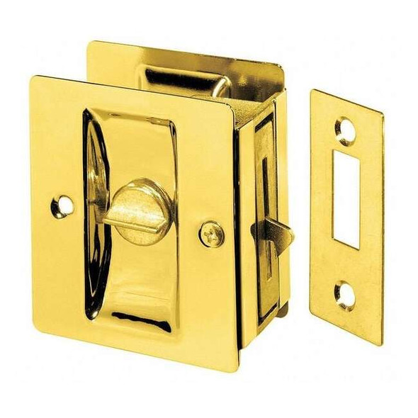 Rockwood Locking Pocket Door Pull, Polished Brass, Clips/Fasteners 891.3