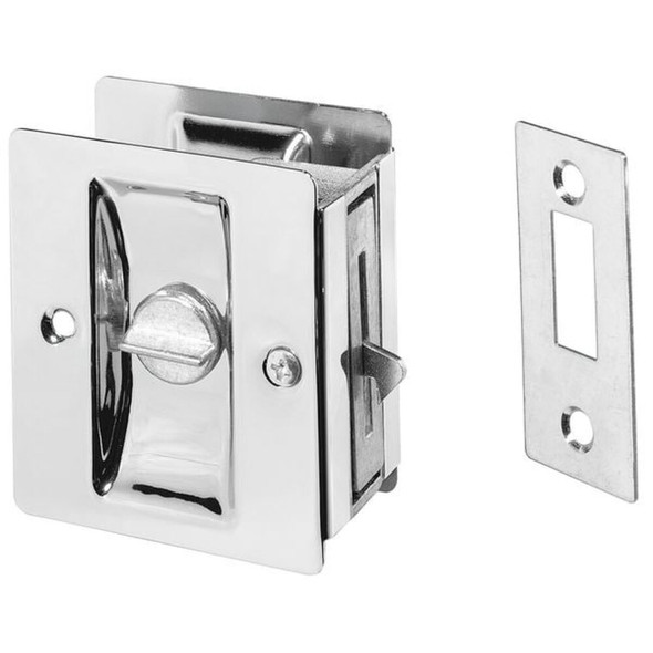 Rockwood Locking Pocket Door Pull, Polished Brass, Clips-Fasteners 891.3