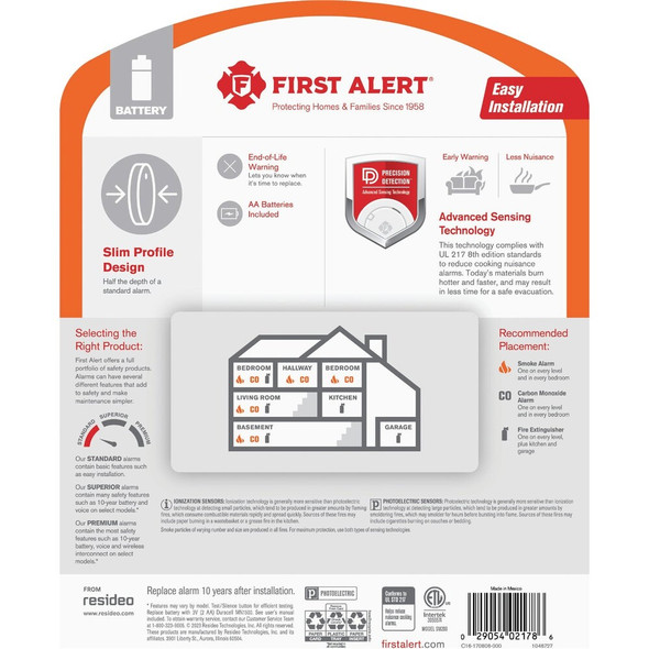 First Alert SM200 Battery Powered Photoelectric Smoke Alarm 1046727 511741