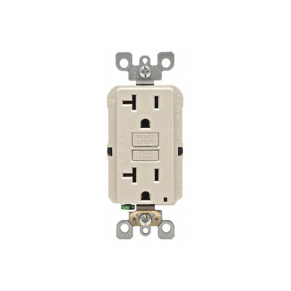 Leviton GFIRcptcl,20A,125VAC,Almnd,Polycarb GFNT2-T