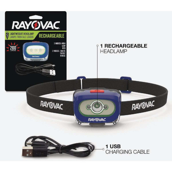 Rayovac 200 Lm. LED Rechargeable Headlamp ROVHDLLP
