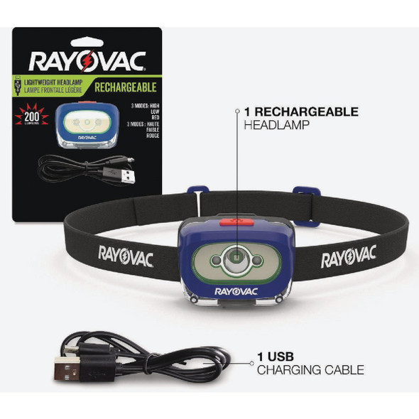Rayovac 200 Lm. LED Rechargeable Headlamp ROVHDLLP