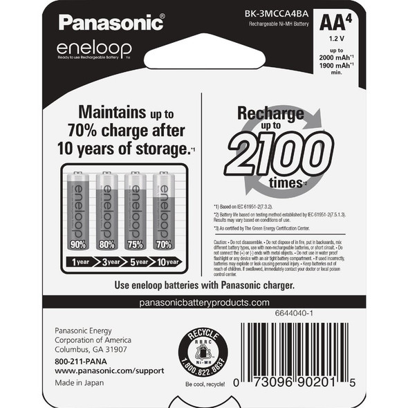 Panasonic Eneloop AA Ni-MH Pre-Charged Rechargeable Solar Batteries (4-Pack) BK-3MCCA4BA 841211