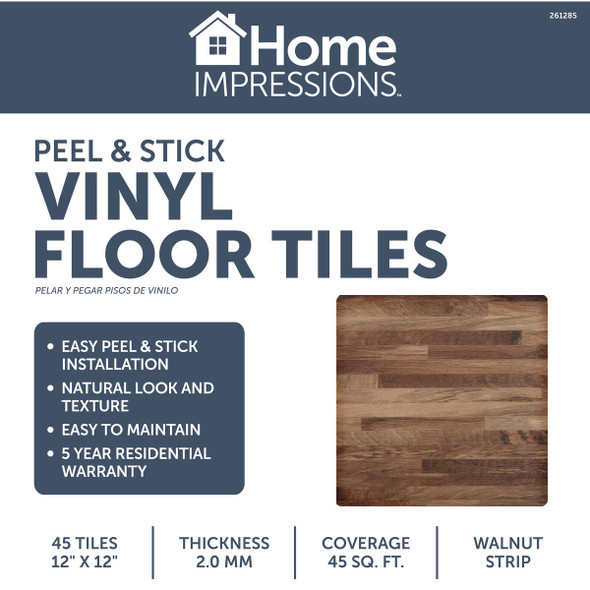 Home Impressions Walnut Strip 12 In. x 12 In. Vinyl Floor Tile (45 Sq. Ft.-Box) LVT-02 261285