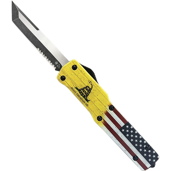 Slim Premium Aluminum Lightweight Don't Tread on Me Tanto Serrated Black D2 MA-DTOM-52-1