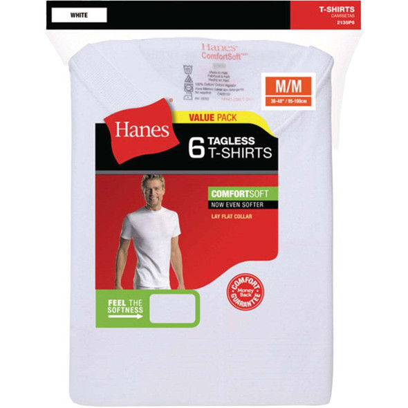 Hanes L White Cotton Crew T-Shirt (6-Pack) 2135P6-L