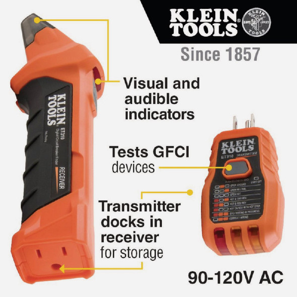 Klein 90V to 120V Circuit Breaker Finder with Integrated GFCI Outlet Tester ET310 558618