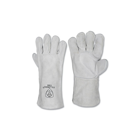 Stick Welding Gloves, 1000, Shoulder Split Cowhide Palm/BOH/Cuff, Lg, Gray, 14 in L Cuff