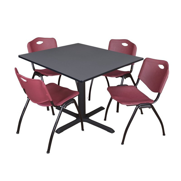 Cain Cain Square Table & Chair Set, Wood, Metal, Plastic Top, Grey TB4848GY47BY