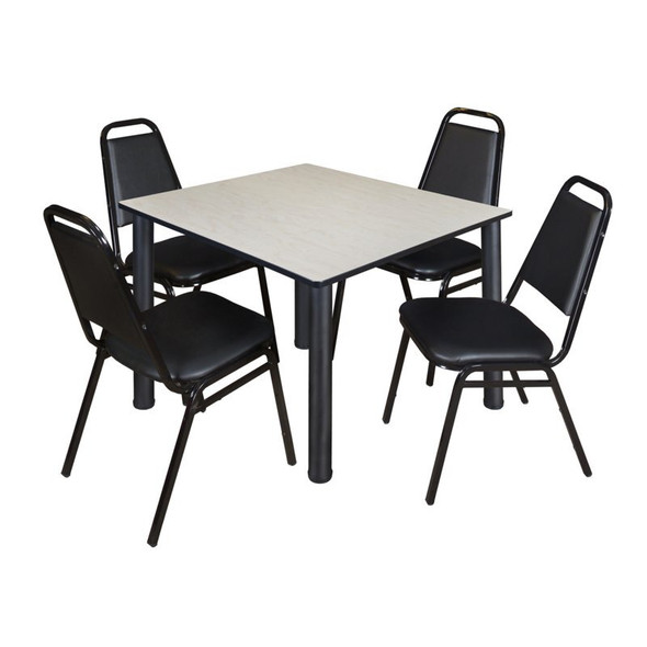 Kee Kee Square Table & Chair Set, Wood, Metal, Vinyl Top, Maple TB4848PLBPBK29BK
