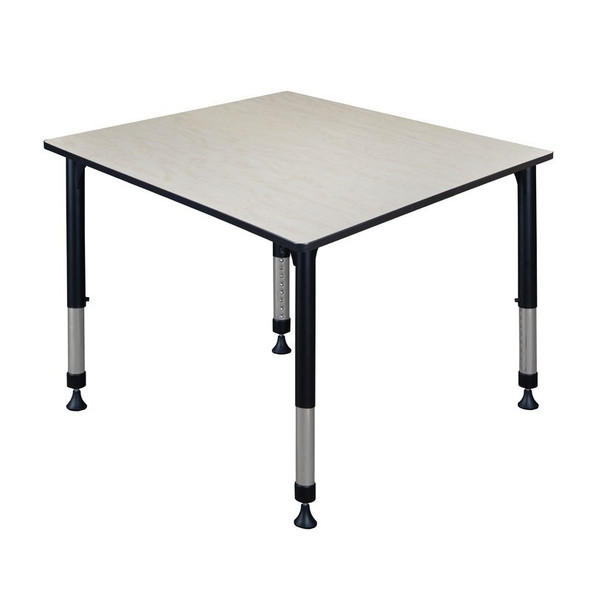 Square Classroom Tables, 48 W, 48 L, 23-34 H, Wood, Metal, Maple