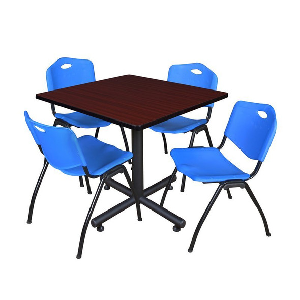 Kobe Square Table & Chair Set, Wood, Metal, Plastic Top, Mahogany