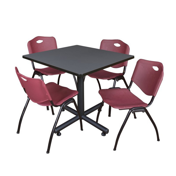 Kobe Kobe Square Table & Chair Set, Wood, Metal, Plastic Top, Grey TKB4242GY47BY