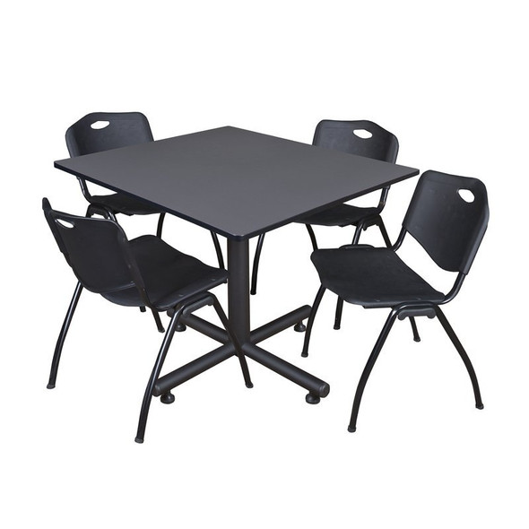 Kobe Kobe Square Table & Chair Set, Wood, Metal, Plastic Top, Grey TKB4848GY47BK
