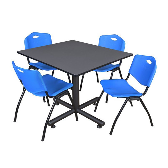 Kobe Kobe Square Table & Chair Set, Wood, Metal, Plastic Top, Grey TKB4848GY47BE