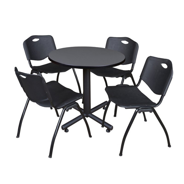 Kobe Kobe Round Table & Chair Set, Wood, Metal, Plastic Top, Grey TKB30RNDGY47BK