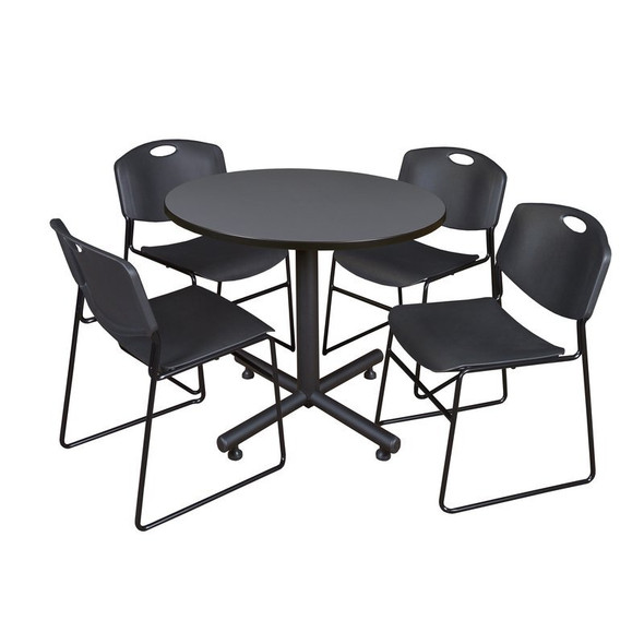 Kobe Round Table & Chair Set, Wood, Metal, Polypropylene Top, Grey