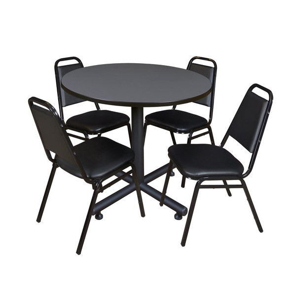 Kobe Kobe Round Table & Chair Set, Wood, Metal, Vinyl Top, Grey TKB36RNDGY29BK