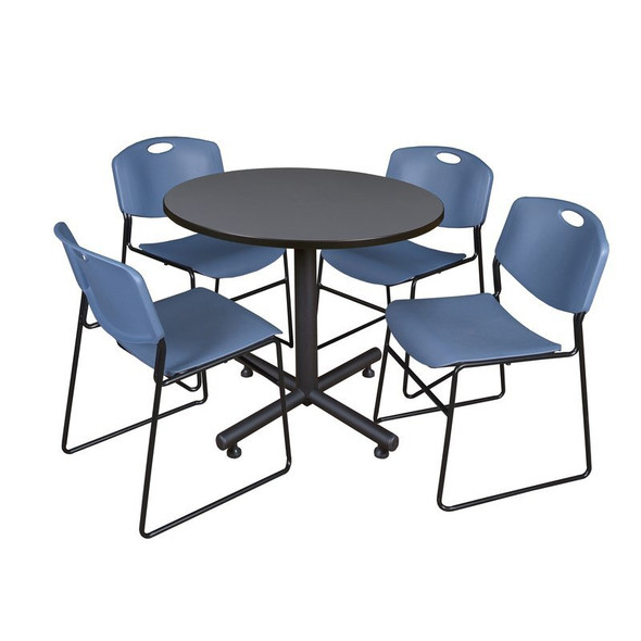 Kobe Round Table & Chair Set, Wood, Metal, Polypropylene Top, Grey
