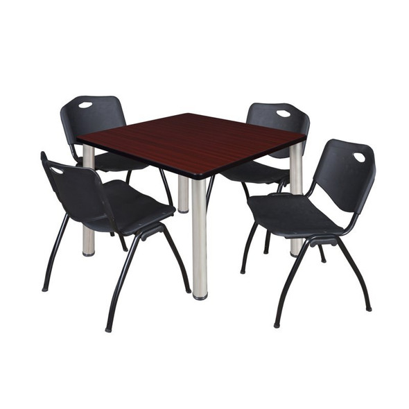 Kee Square Table & Chair Set, Wood, Metal, Plastic Top, Mahogany