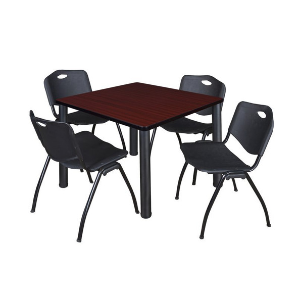 Kee Square Table & Chair Set, Wood, Metal, Plastic Top, Mahogany