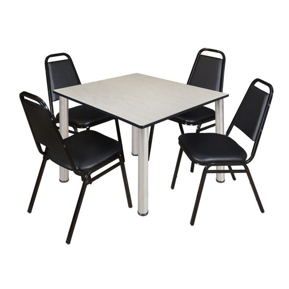 Kee Kee Square Table & Chair Set, Wood, Metal, Vinyl Top, Maple TB4848PLBPCM29BK