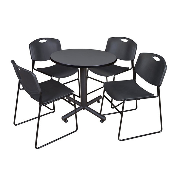 Kobe Round Table & Chair Set, Wood, Metal, Polypropylene Top, Grey