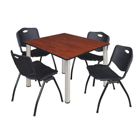 Kee Square Table & Chair Set, Wood, Metal, Plastic Top, Cherry