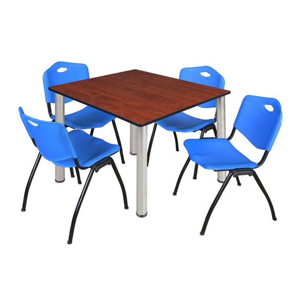 Kee Square Table & Chair Set, Wood, Metal, Plastic Top, Cherry