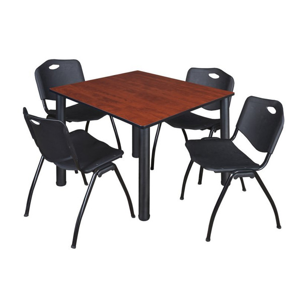 Kee Square Table & Chair Set, Wood, Metal, Plastic Top, Cherry