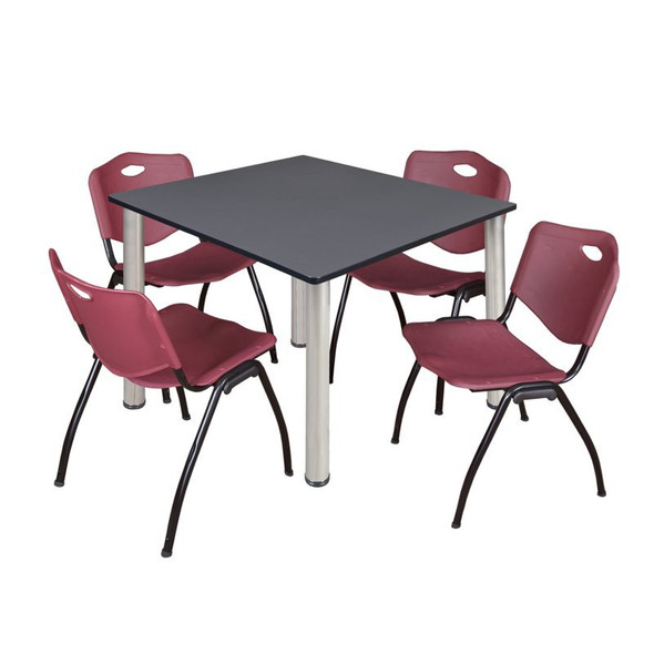 Kee Square Table & Chair Set, Wood, Metal, Plastic Top, Grey