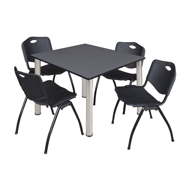 Kee Square Table & Chair Set, Wood, Metal, Plastic Top, Grey