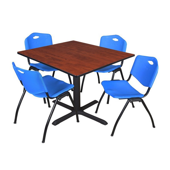 Cain Square Table & Chair Set, Wood, Metal, Plastic Top, Cherry