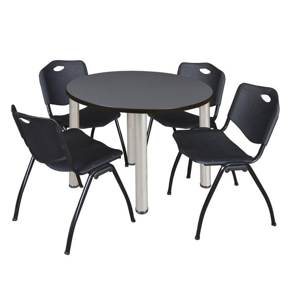 Kee Round Table & Chair Set, Wood, Metal, Plastic Top, Grey