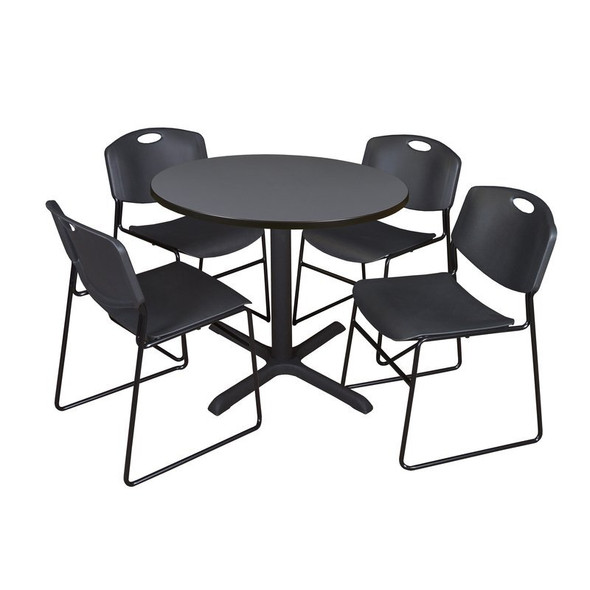 Cain Round Table & Chair Set, Wood, Metal, Polypropylene Top, Grey
