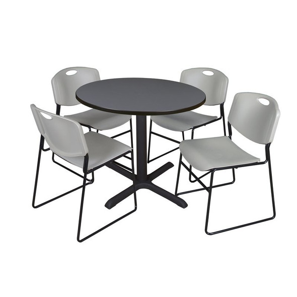 Cain Round Table & Chair Set, Wood, Metal, Polypropylene Top, Grey