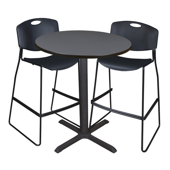 Cain Cain Caf e Table & Chair Sets, 36 W, 36 L, 42 H, Grey TCB36RNDGY4495BK