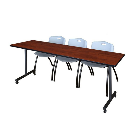 Kobe Rectangle Mobile table, 84" W, 29" H, Laminate Top, Cherry MKTRCC8424CH47GY