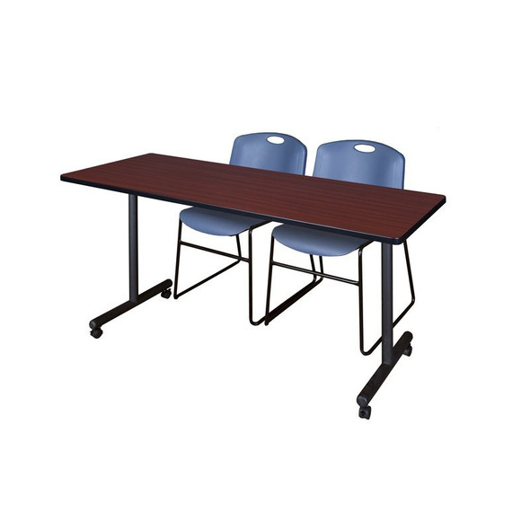 Rectangle Mobile table, 60" W, 29" H, Laminate Top, Mahogany