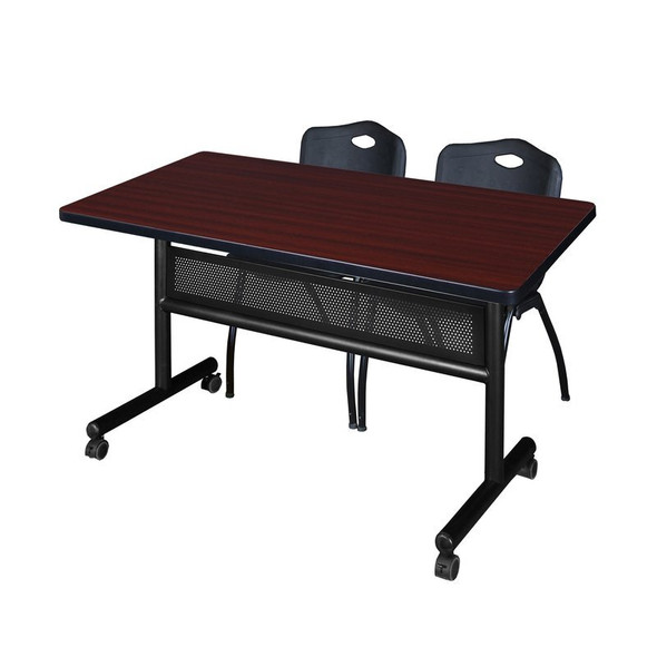 Rectangle Mobile table, 48" W, 29" H, Laminate Top, Mahogany